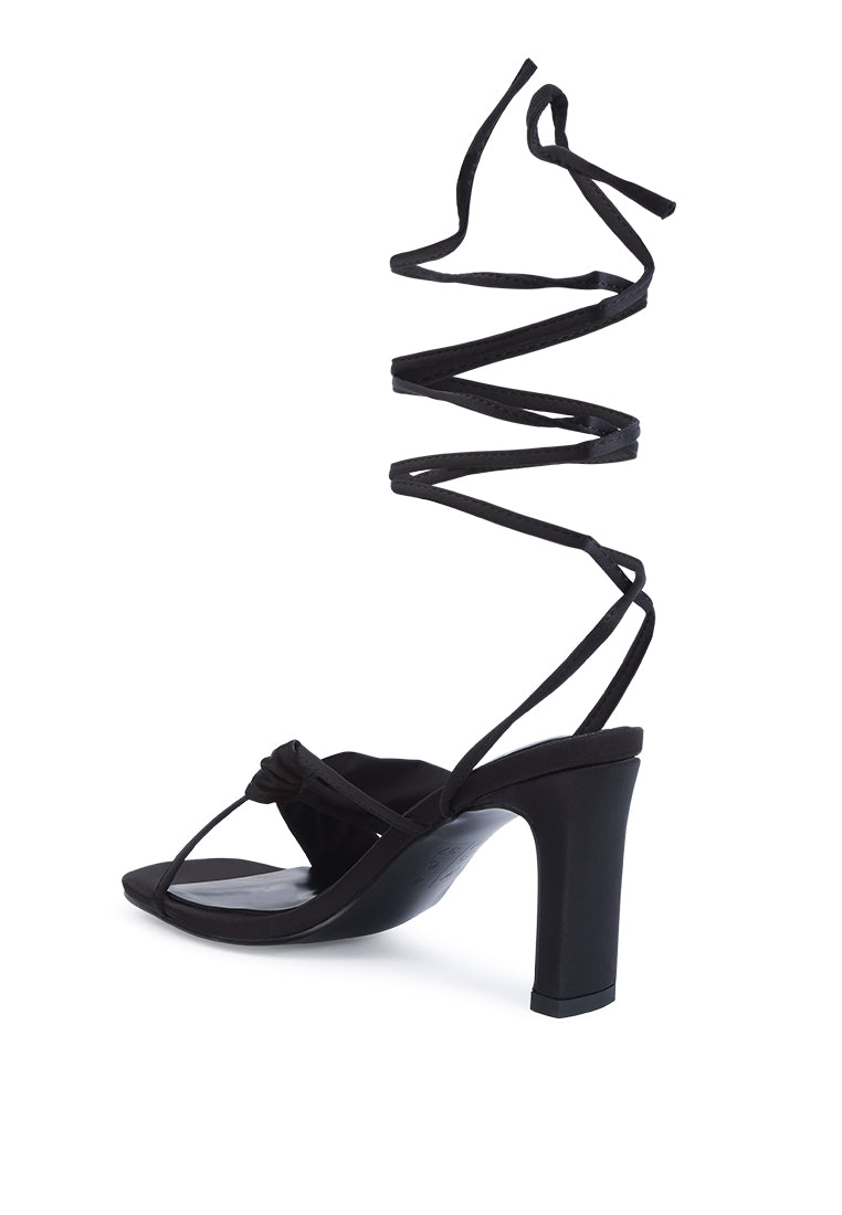 Chasm Satin Ruched Strap Tie Up Sandals