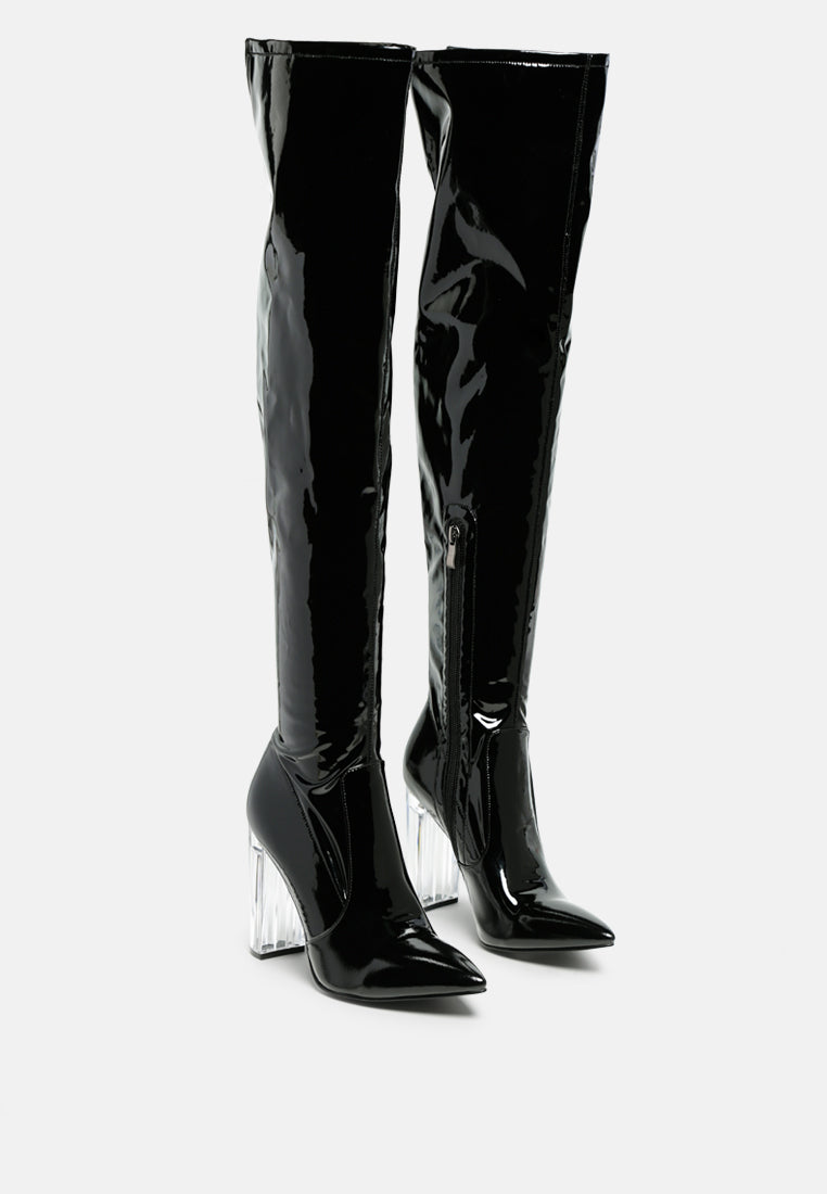 Noire Thigh High Long Boots In Patent Pu